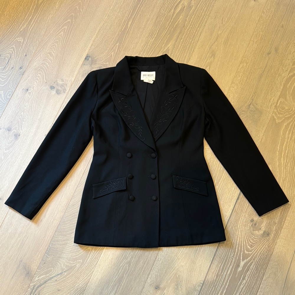 VINTAGE HUGO BUSCATI MILANO BLACK EMBROIDERED BLAZER 6